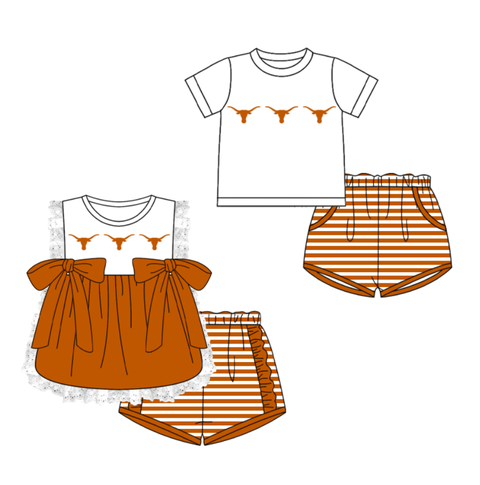 custom moq 5 mix size KM01062902 Boys And Girls Summer Short Sleeve Tops Striped Elastic Waist Shorts Sets