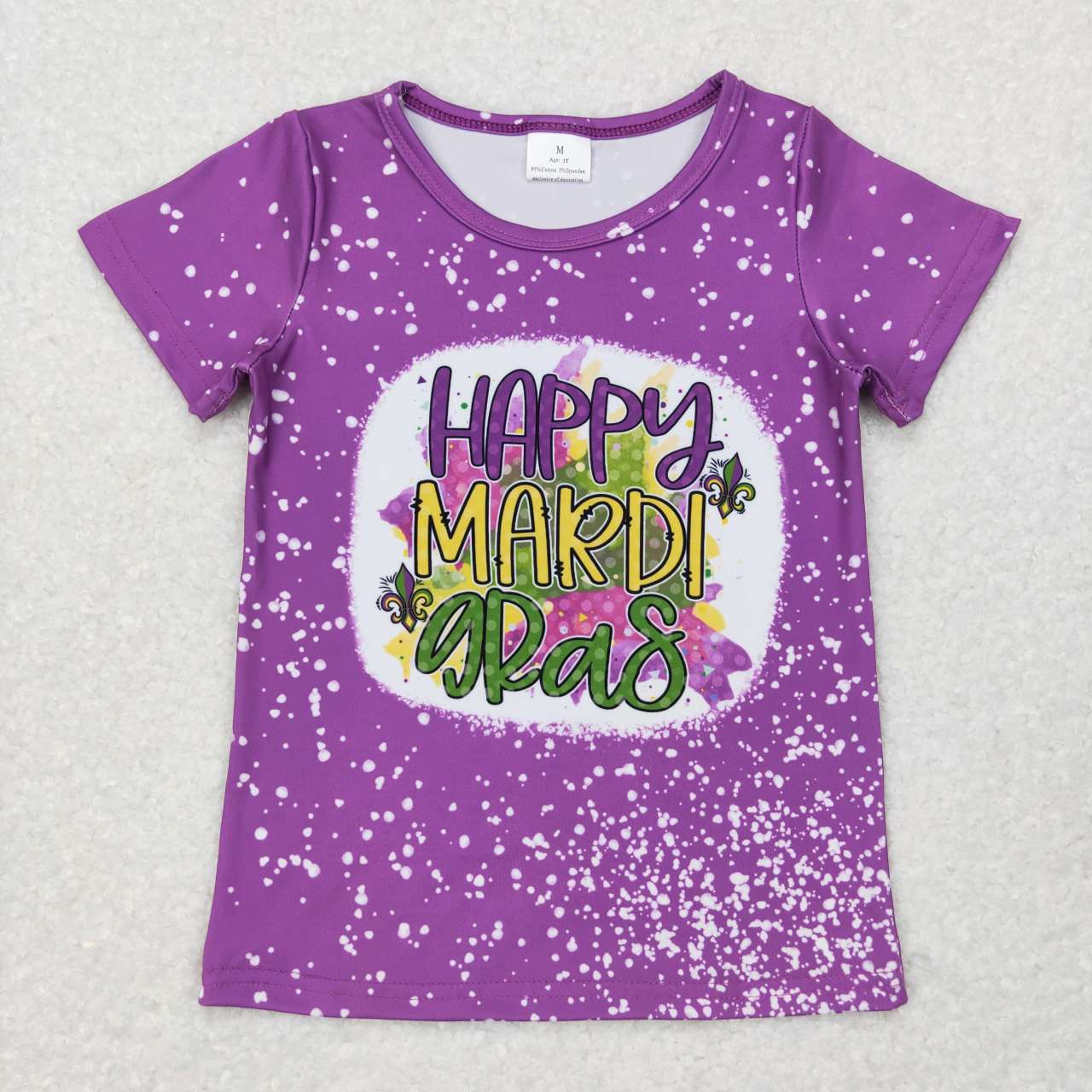 RTS NO MOQ(In Stock) GT0374 happy mardi gras letter purple short sleeve top