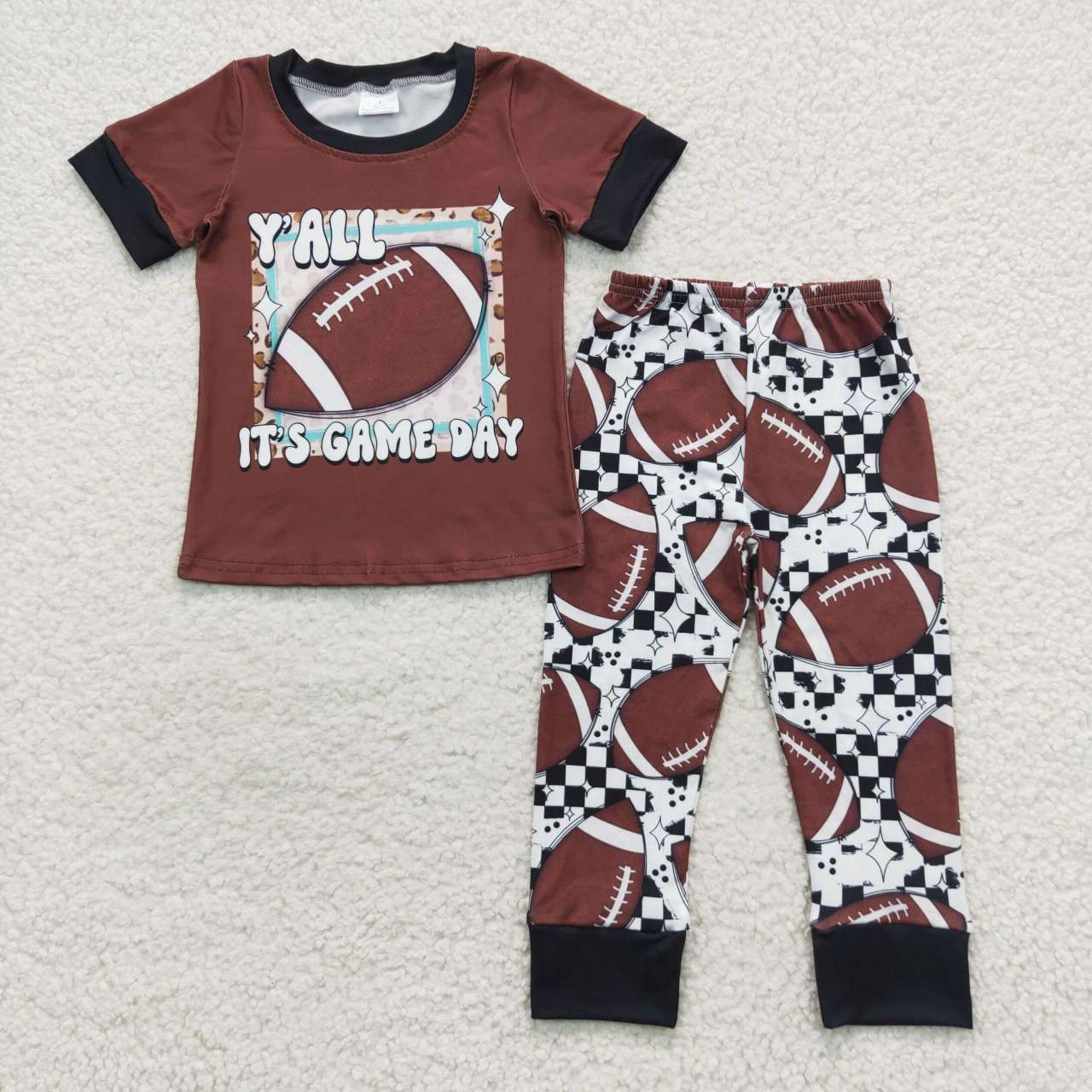 RTS NO MOQ(In Stock)BSPO0059 Boys YALL Rugby Short Sleeve Pants Set