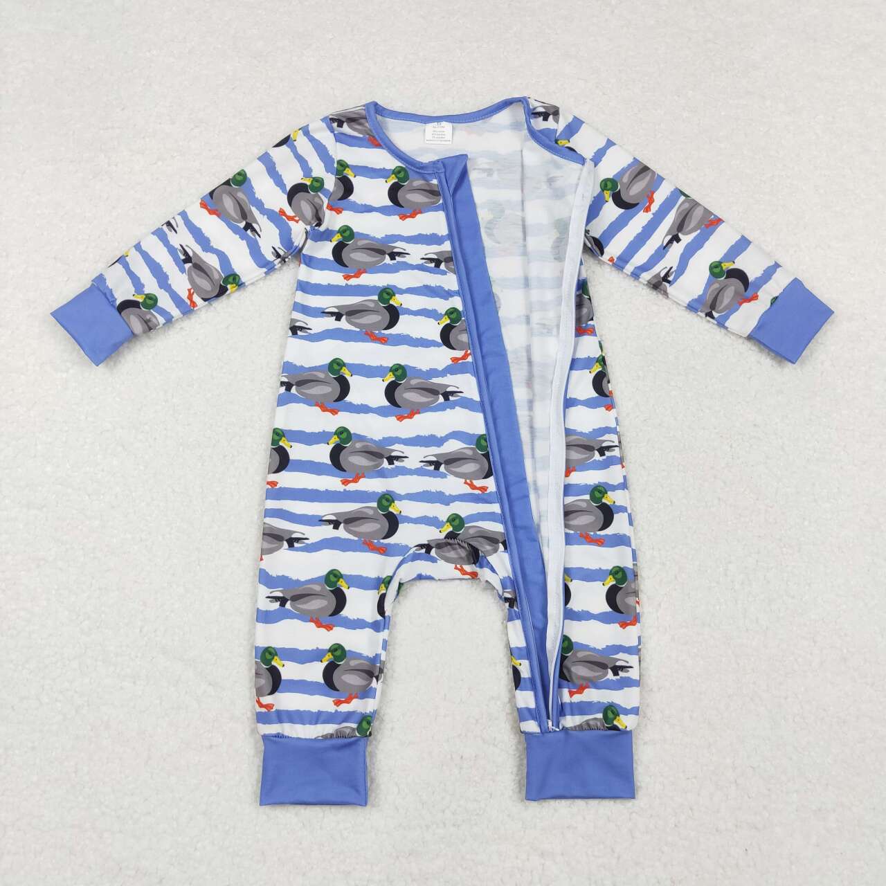 RTS NO MOQ(In Stock ) Modal duck blue striped zipper long sleeve jumpsuit