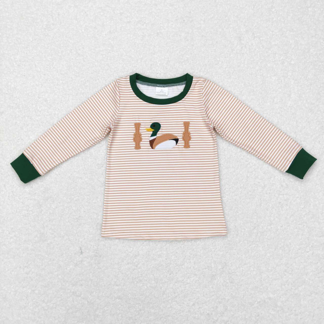 BT0418 Embroidered duck light brown striped long-sleeved top