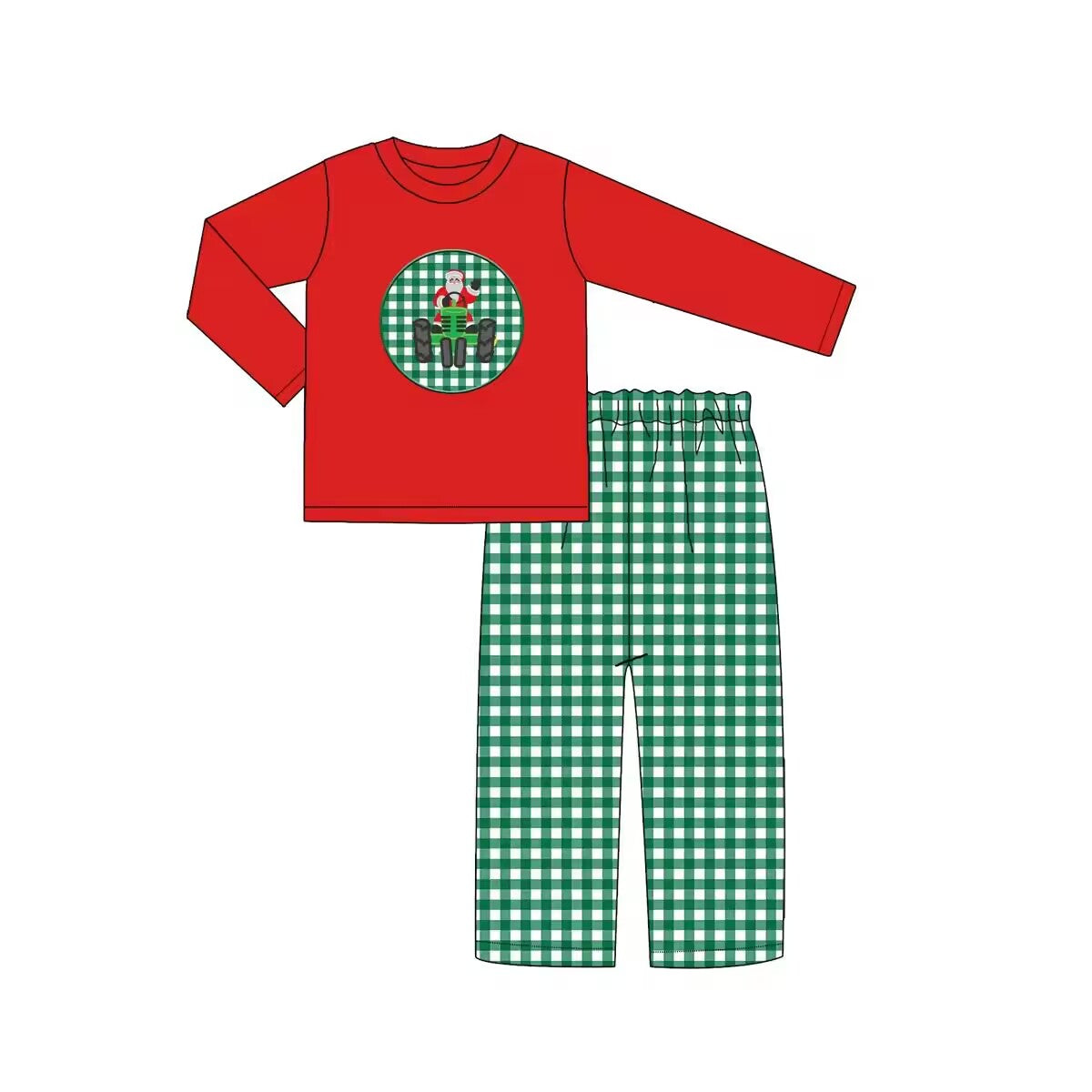 Custom moq 3 eta 6-8weeks Red Santa Claus Long Sleeve Top - Green Plaid Pants Set