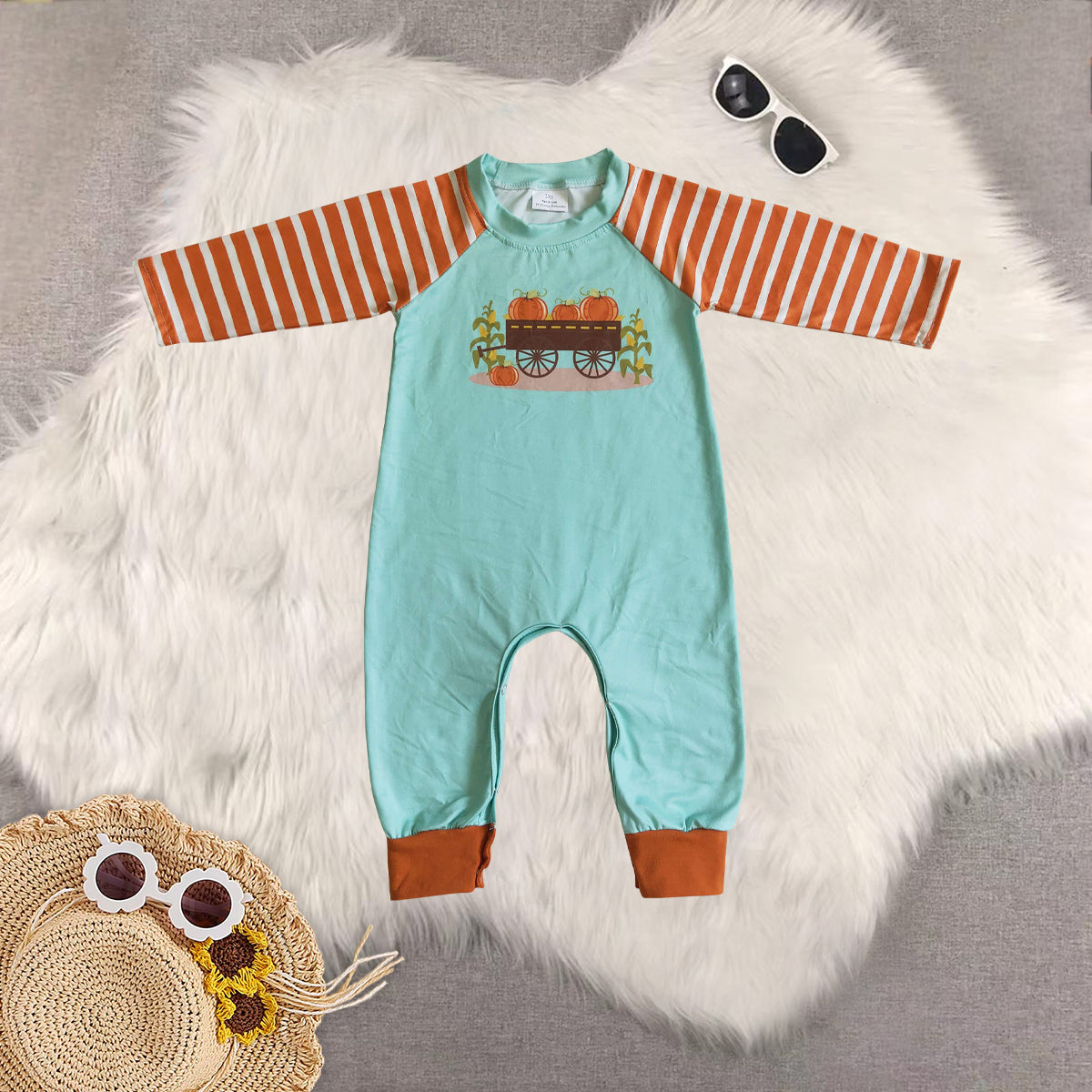 RTS NO MOQ Sibling baby girls clothes boy clothes haloween pumpkin long-sleeved trousers suit & romper and top