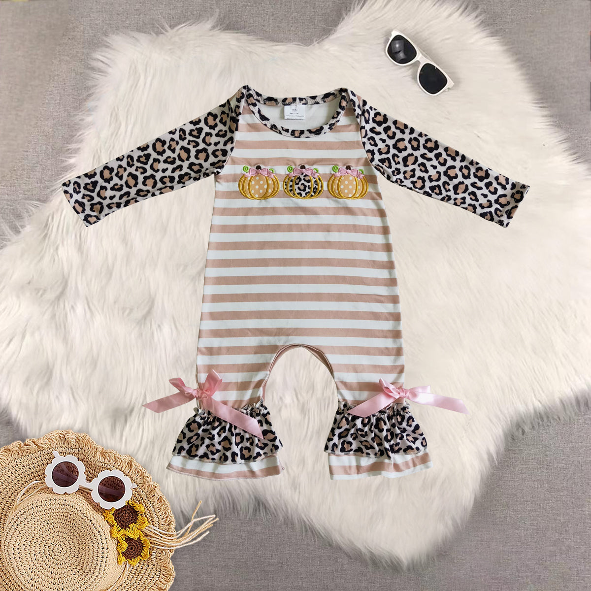 RTS NO MOQ Sibling baby girls clothes haloween pumpkin long-sleeved trousers suit & romper