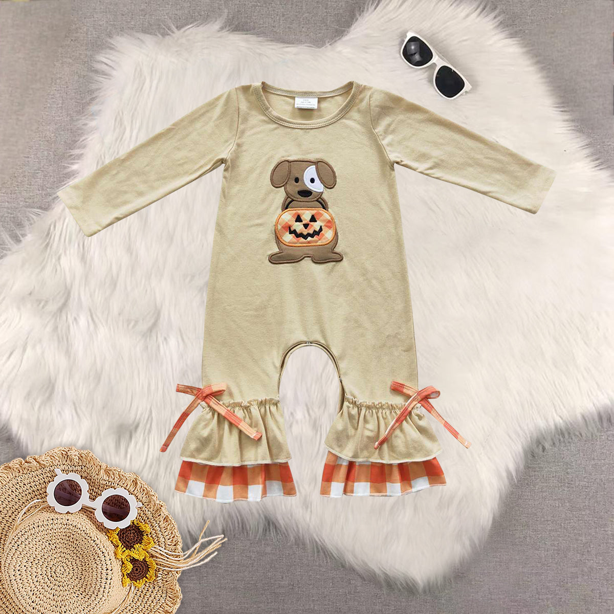 RTS NO MOQ Sibling Baby girls boy clothes embroidery pumpkin long-sleeved trousers suit & romper