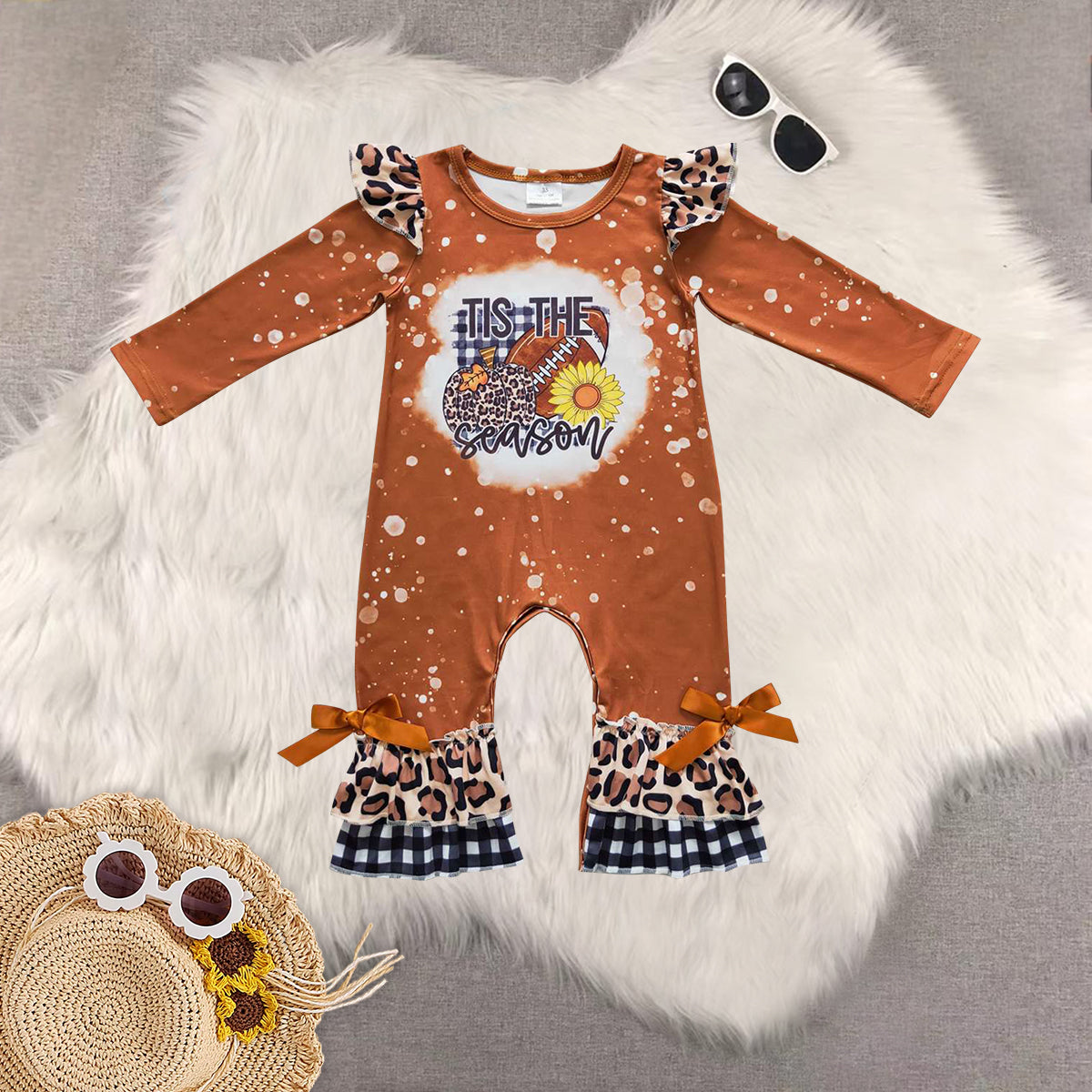 RTS NO MOQ Sibling baby girls clothes leopard pumpkin brown long-sleeved trousers suit & romper