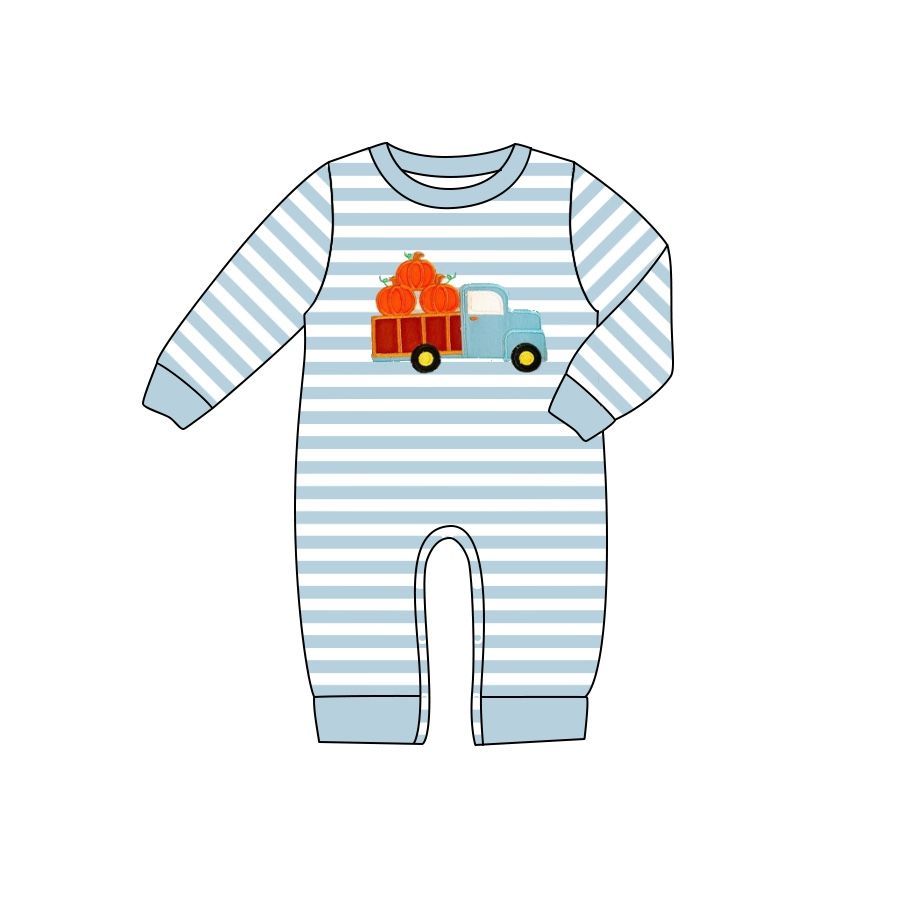 (Pre Order) No moq LR1023 Baby Boys Pumpkin Truck Print Long Sleeve Rompers