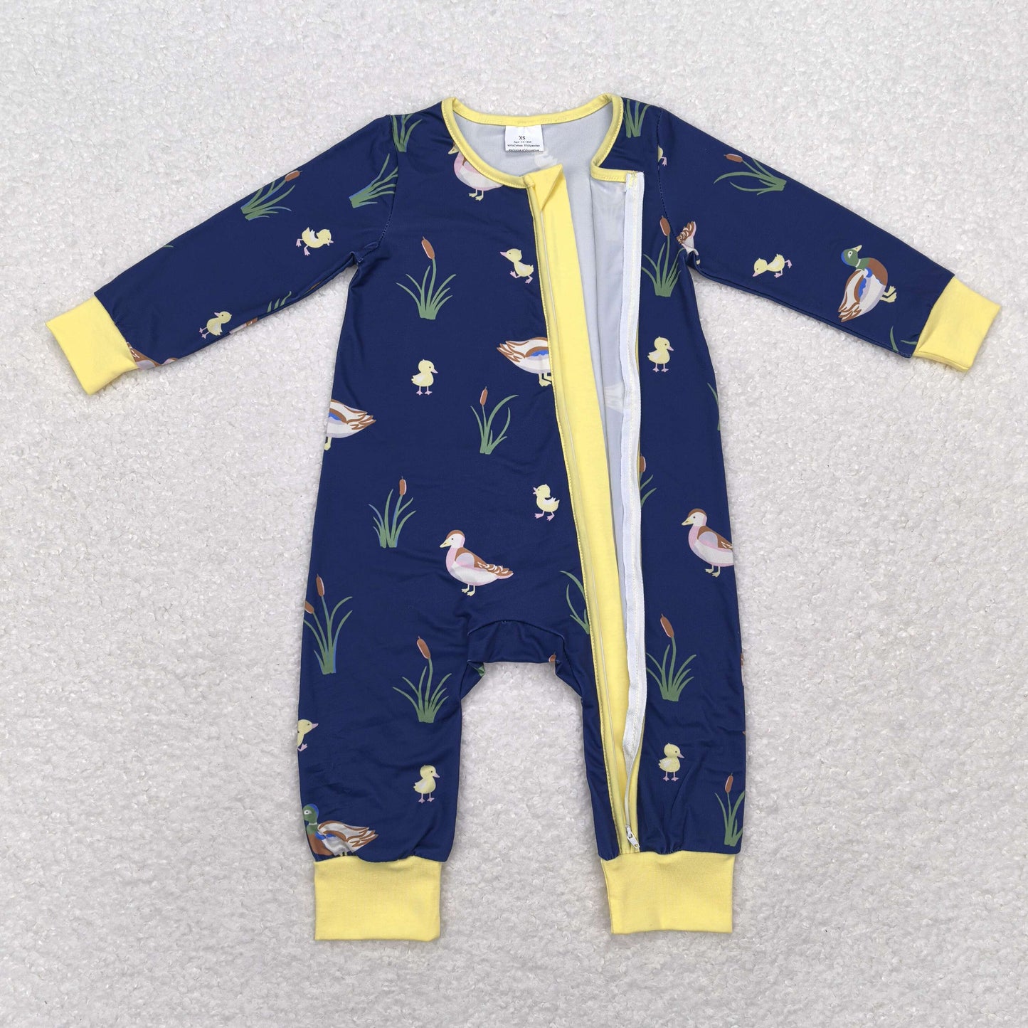 RTS NO MOQ(In Stock) Duck yellow edge navy blue zipper long sleeve jumpsuit