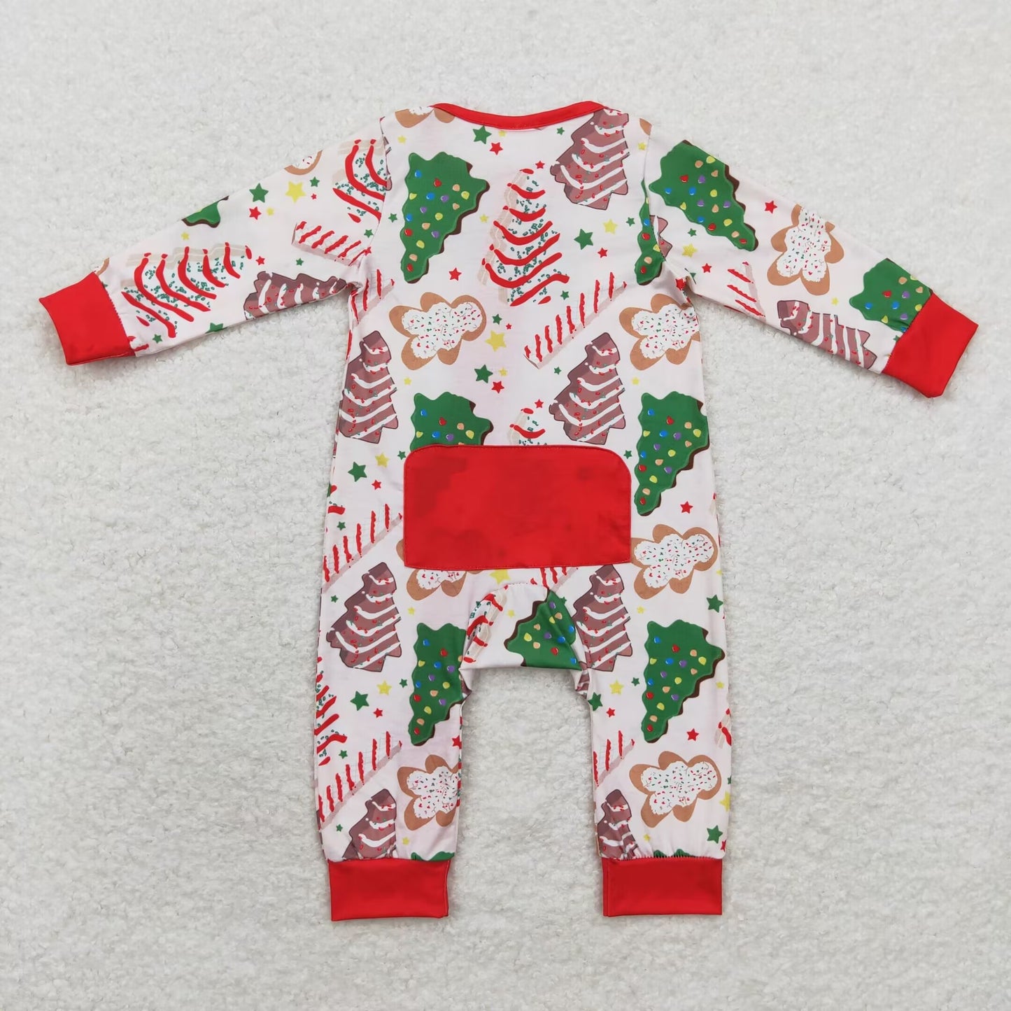 RTS NO MOQ(In Stock) LR1150 Modal Christmas tree cookie gingerbread man zipper long sleeve jumpsuit