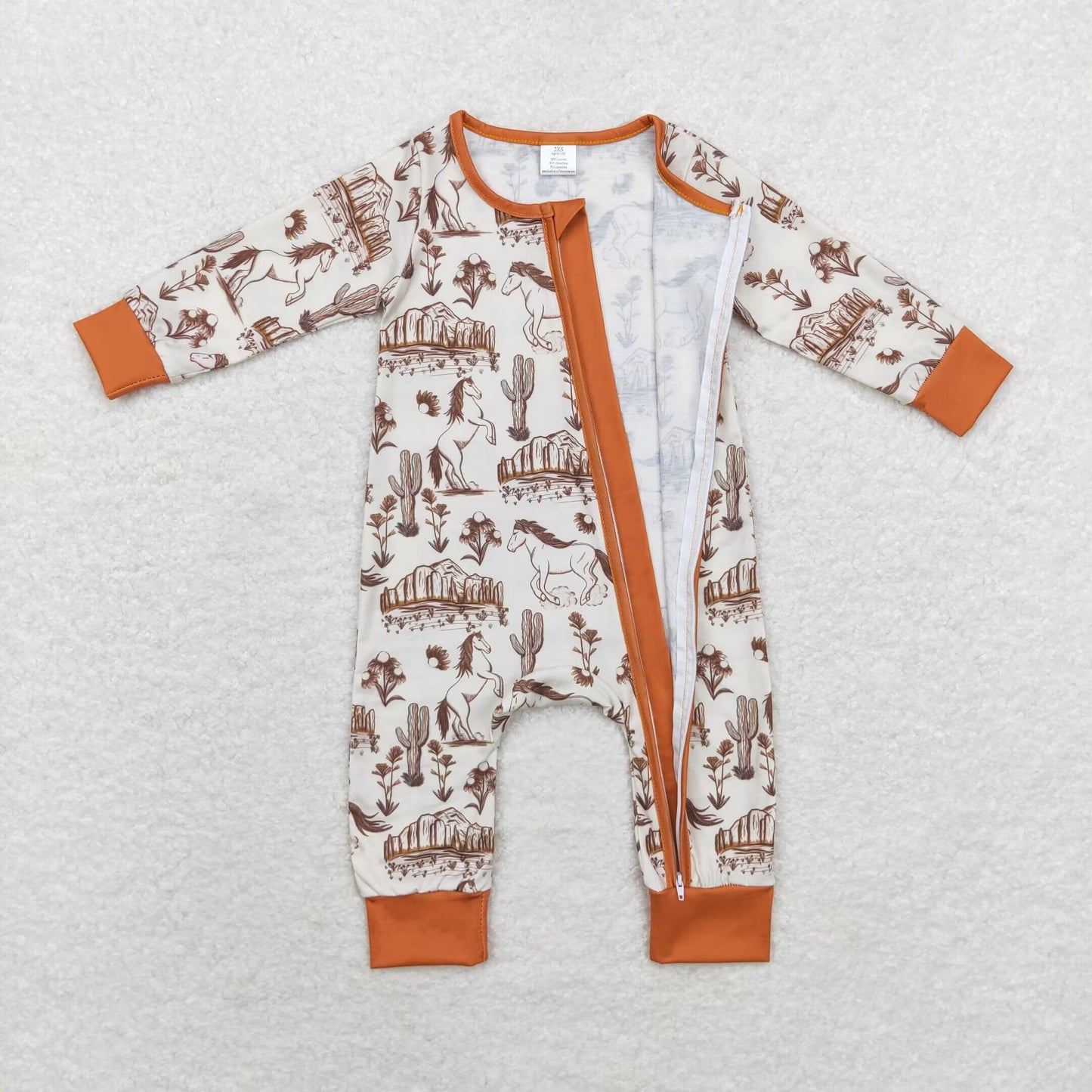 RTS NO MOQ(In Stock) LR1164 Modal horse cactus peak zipper long sleeve jumpsuit