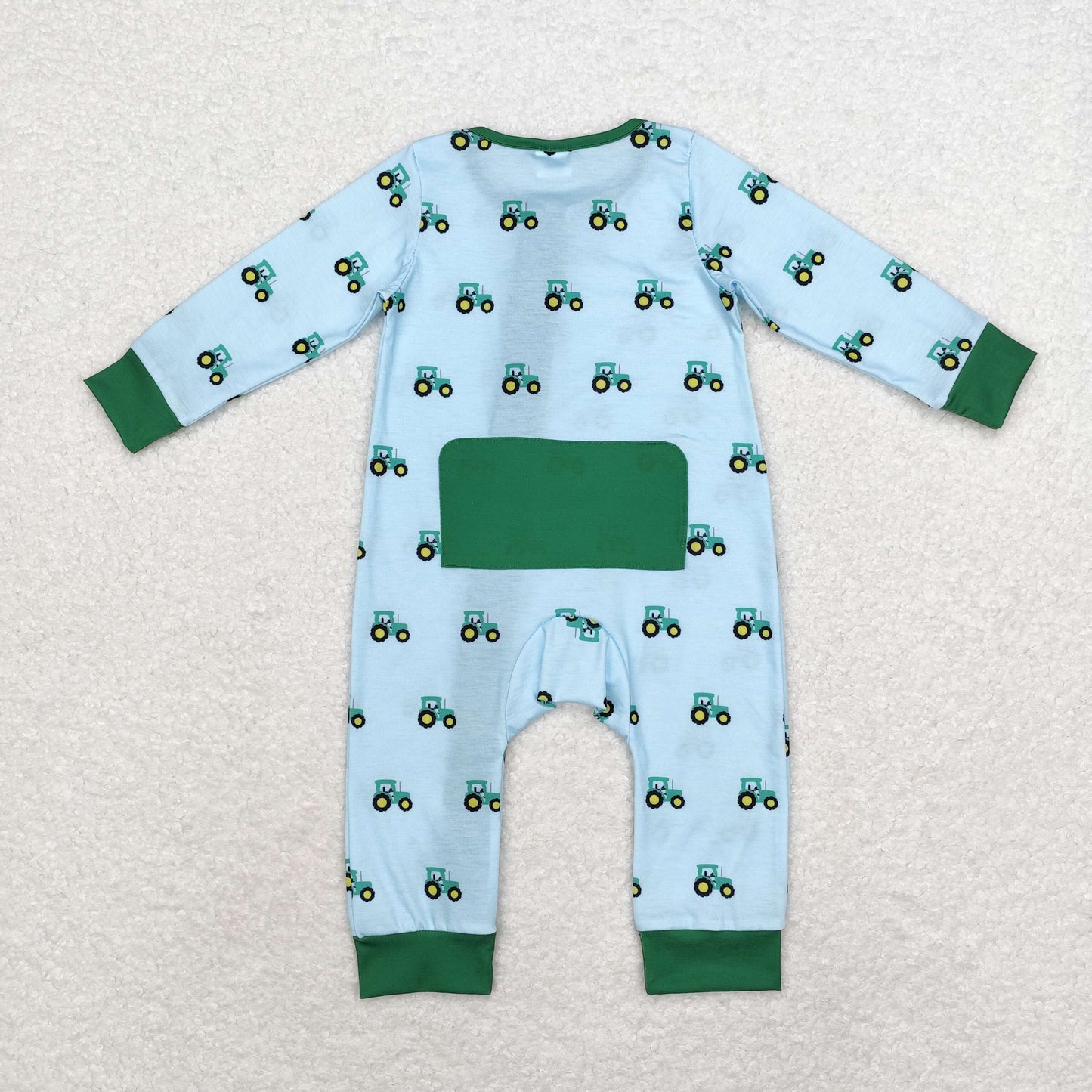 RTS NO MOQ(In Stock) Modal Tractor Blue Green Zipper Long Sleeve Bodysuit