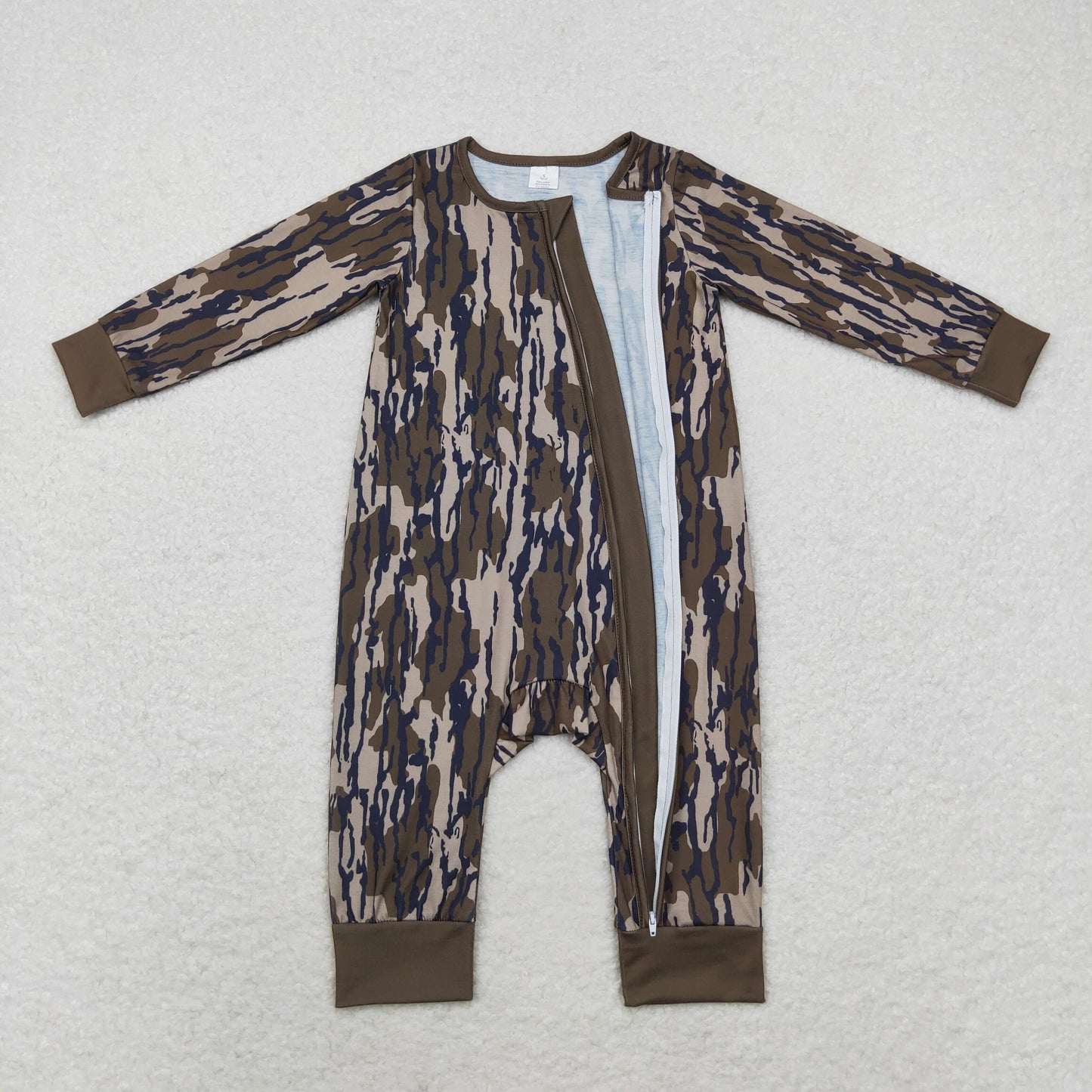 RTS NO MOQ(In Stock) Modal military green camouflage zipper long-sleeved jumpsuit