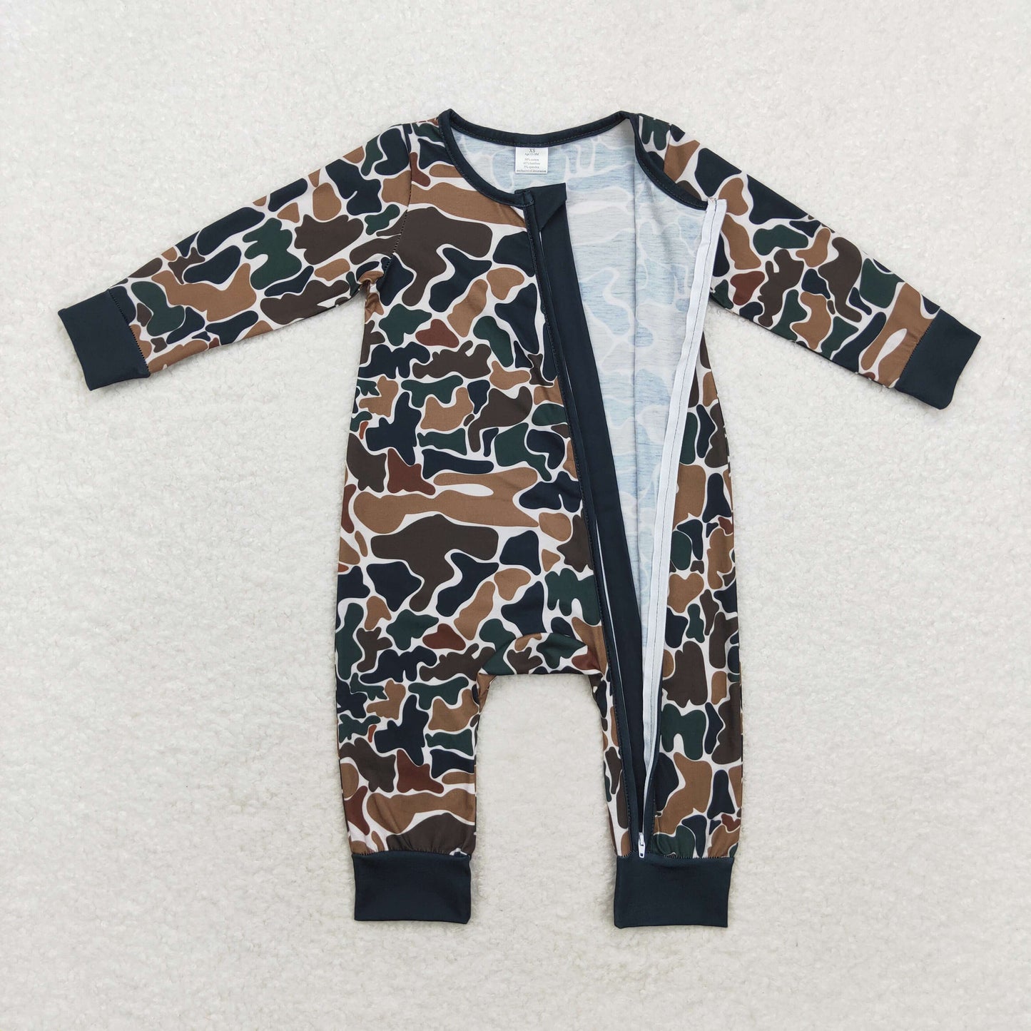 RTS NO MOQ(In Stock) Modal brown green camouflage beige zipper long-sleeved jumpsuit
