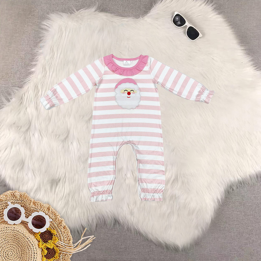 RTS NO MOQ Sibling Baby boys girls Christmas embroidery santa claus long-sleeved trousers suit & romper