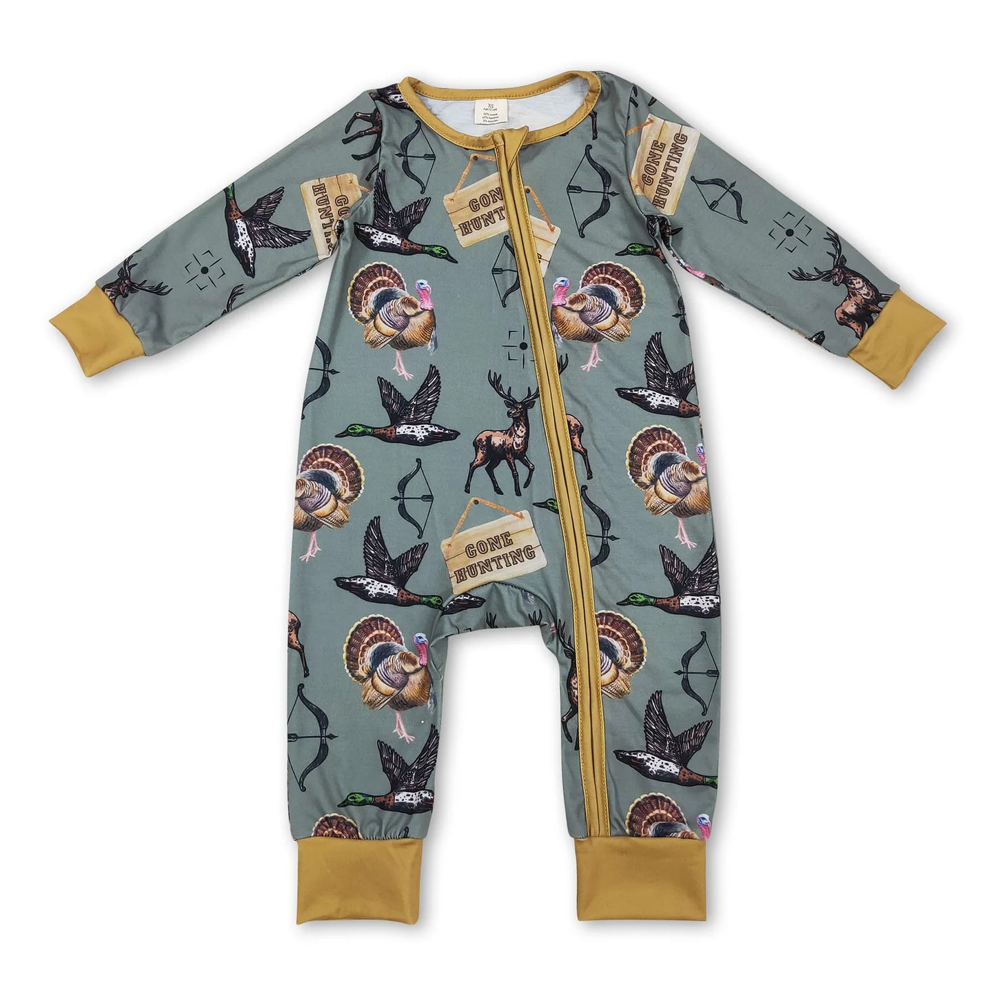 RTS NO MOQ Sibling milk silk Baby Cute Autumn Turkey Zipper Long Sleeve Rompers Holiday Outfit