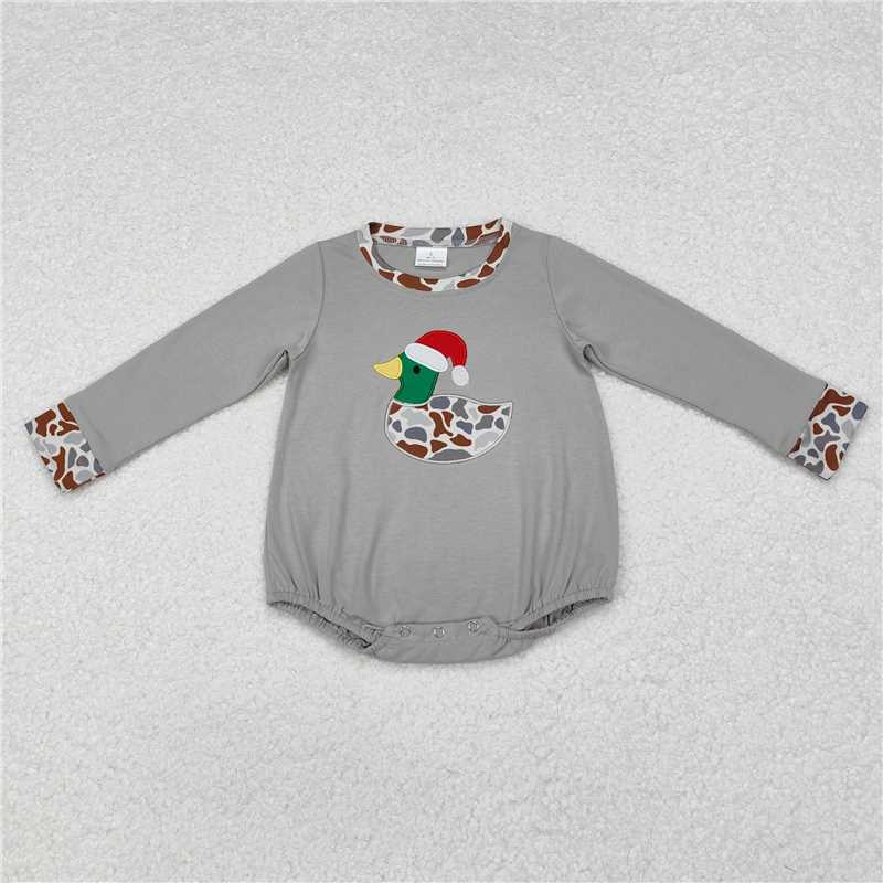 RTS NO MOQ(In Stock) LR1683 Embroidered Duck Camouflage Christmas Long Sleeve Bodysuit