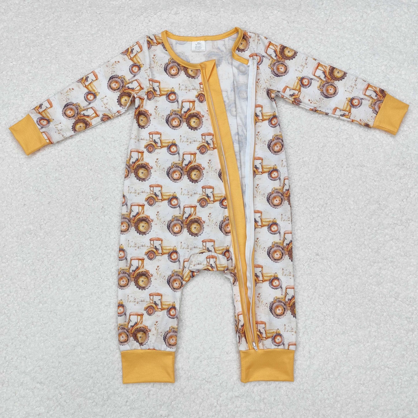 RTS NO MOQ(In Stock) Modal tractor yellow zipper long sleeve jumpsuit