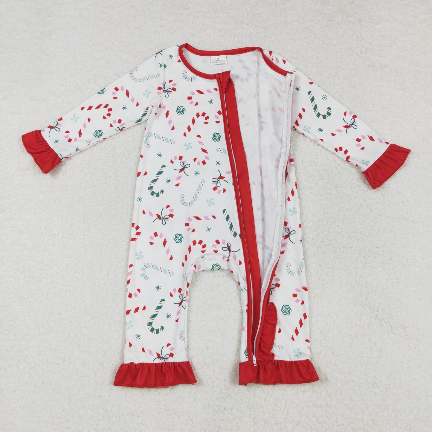 RTS NO MOQ(In Stock LR1842 Candy cane red lace white zipper long sleeve jumpsuit