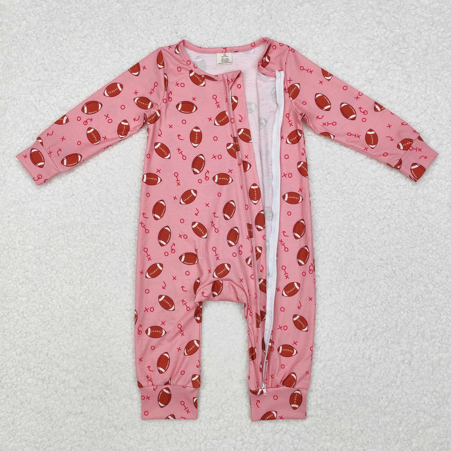 RTS NO MOQ(In Stock) LR1988 Modal Rugby Character Pink Zipper Long Sleeve Bodysuit