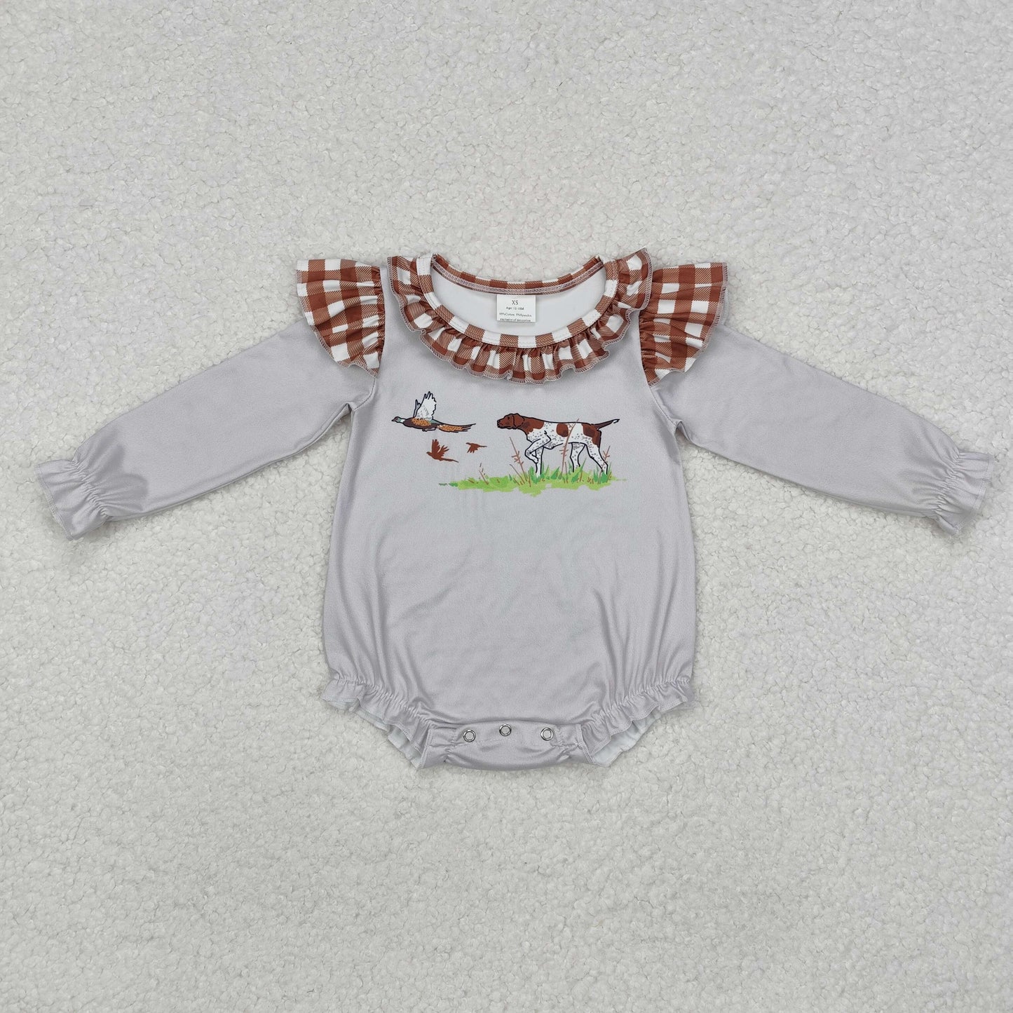 RTS NO MOQ(In Stock) LR2000 Duck Puppy Brown Plaid Lace Gray Long Sleeve Bodysuit