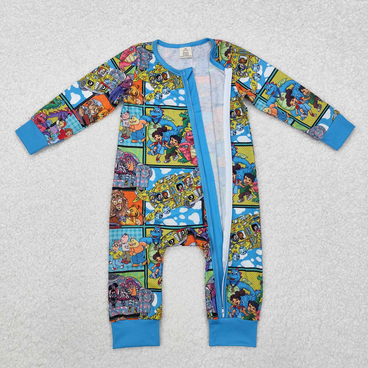 RTS NO MOQ(In Stock) Cute Clothes boys dinosaur blue zipper long-sleeved rompers
