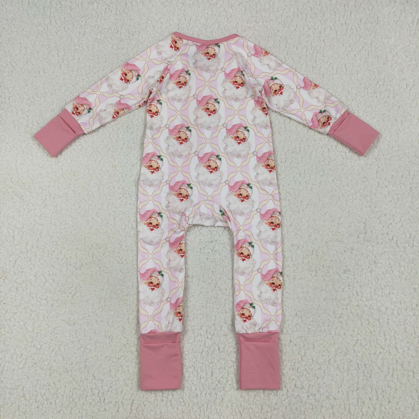 RTS NO MOQ(In Stock LR2224 Santa Claus plaid pink stripe zipper long-sleeved bodysuit