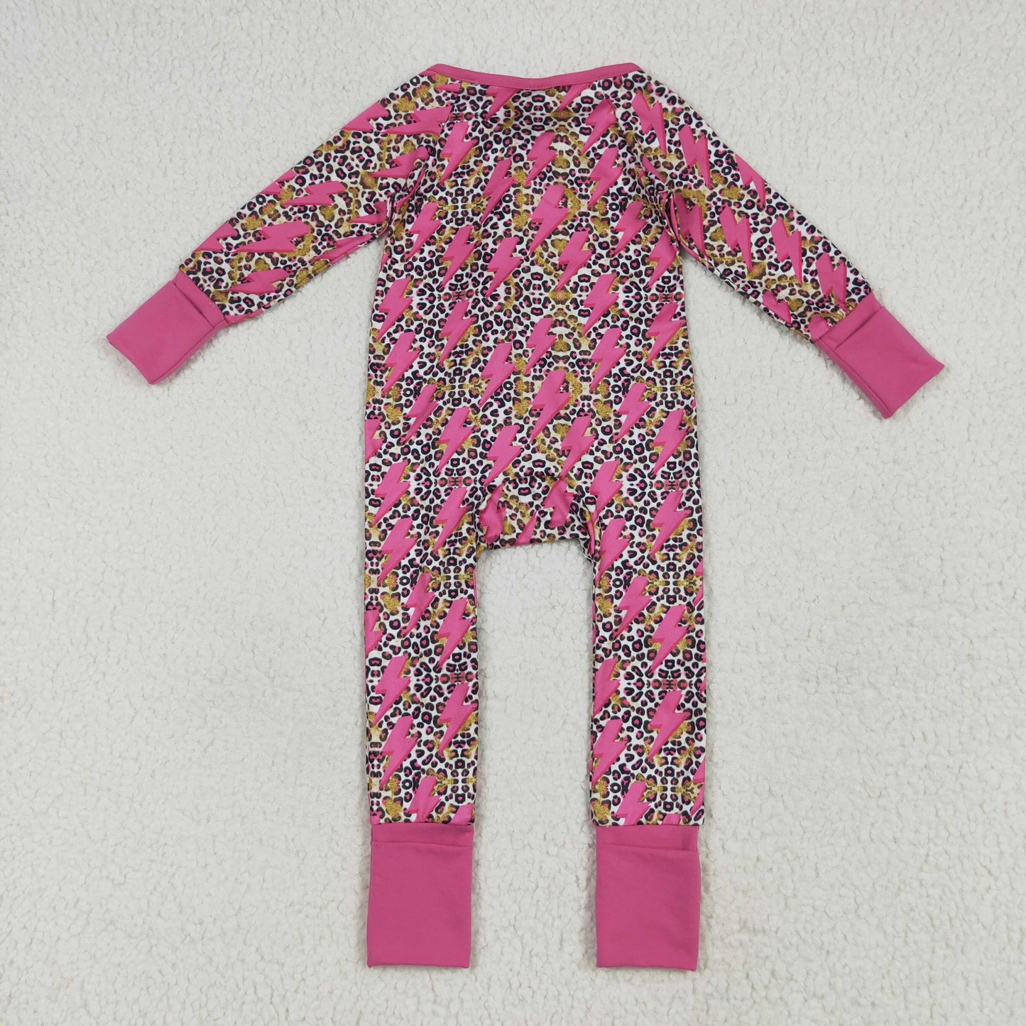 RTS NO MOQ LR2250 Rose red lightning leopard print zipper long-sleeved jumpsuit