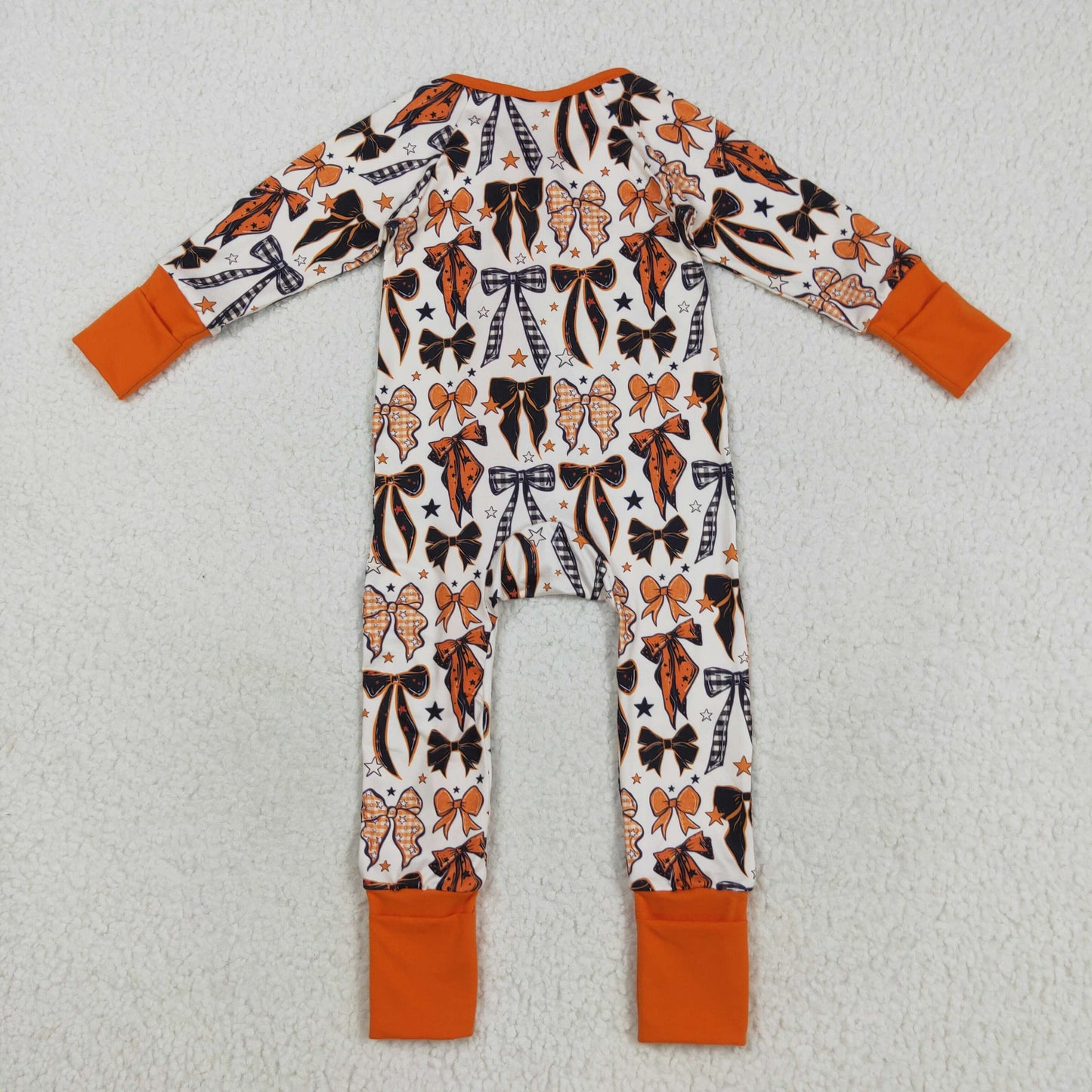RTS NO MOQ(In Stock) LR2409 Bow Pattern Star Orange Zippered Long-Sleeved Bodysuit
