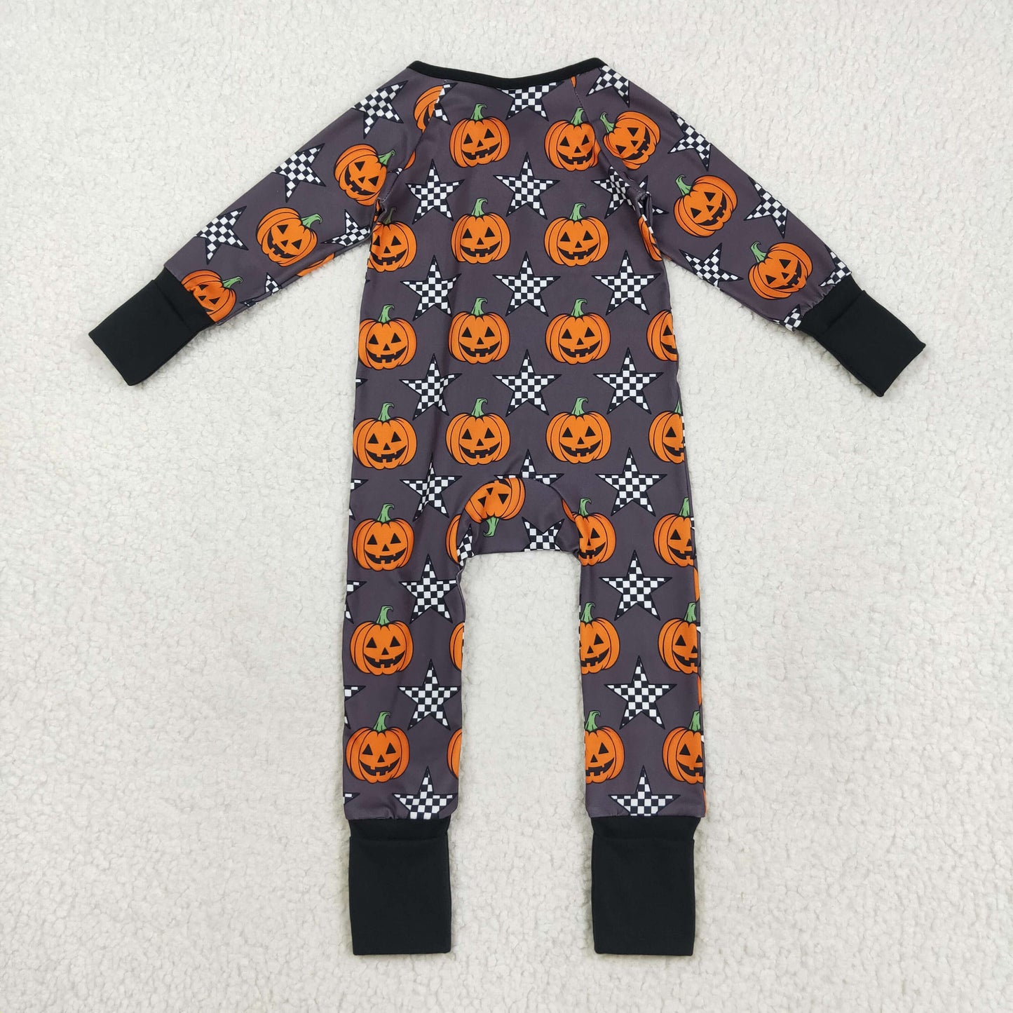 RTS NO MOQ(In Stock) LR2464 Halloween star pumpkin gray zip-up long-sleeved bodysuit