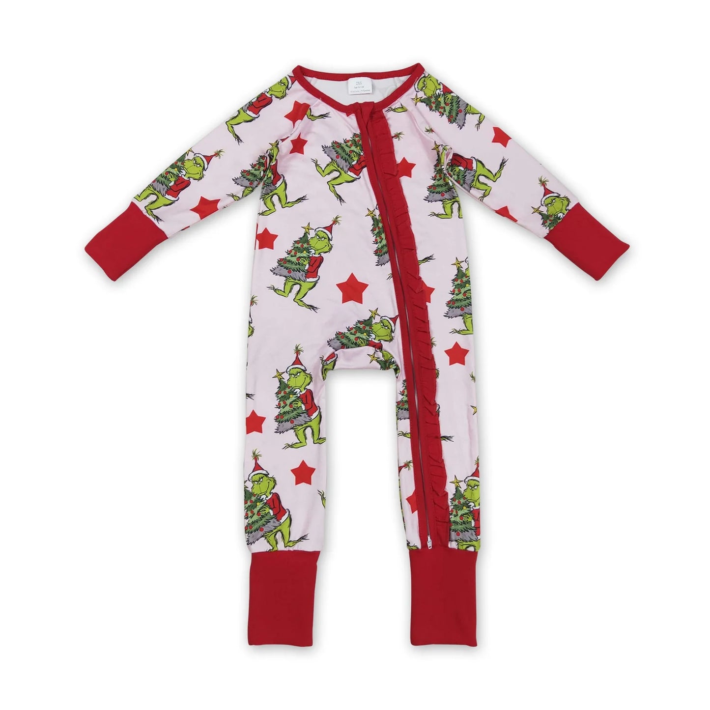 RTS NO MOQ Sibling milk silk Cute Clothes Baby Girls Star Print Zipper Footed Romper Knee Length Dress Christmas Pajama Set