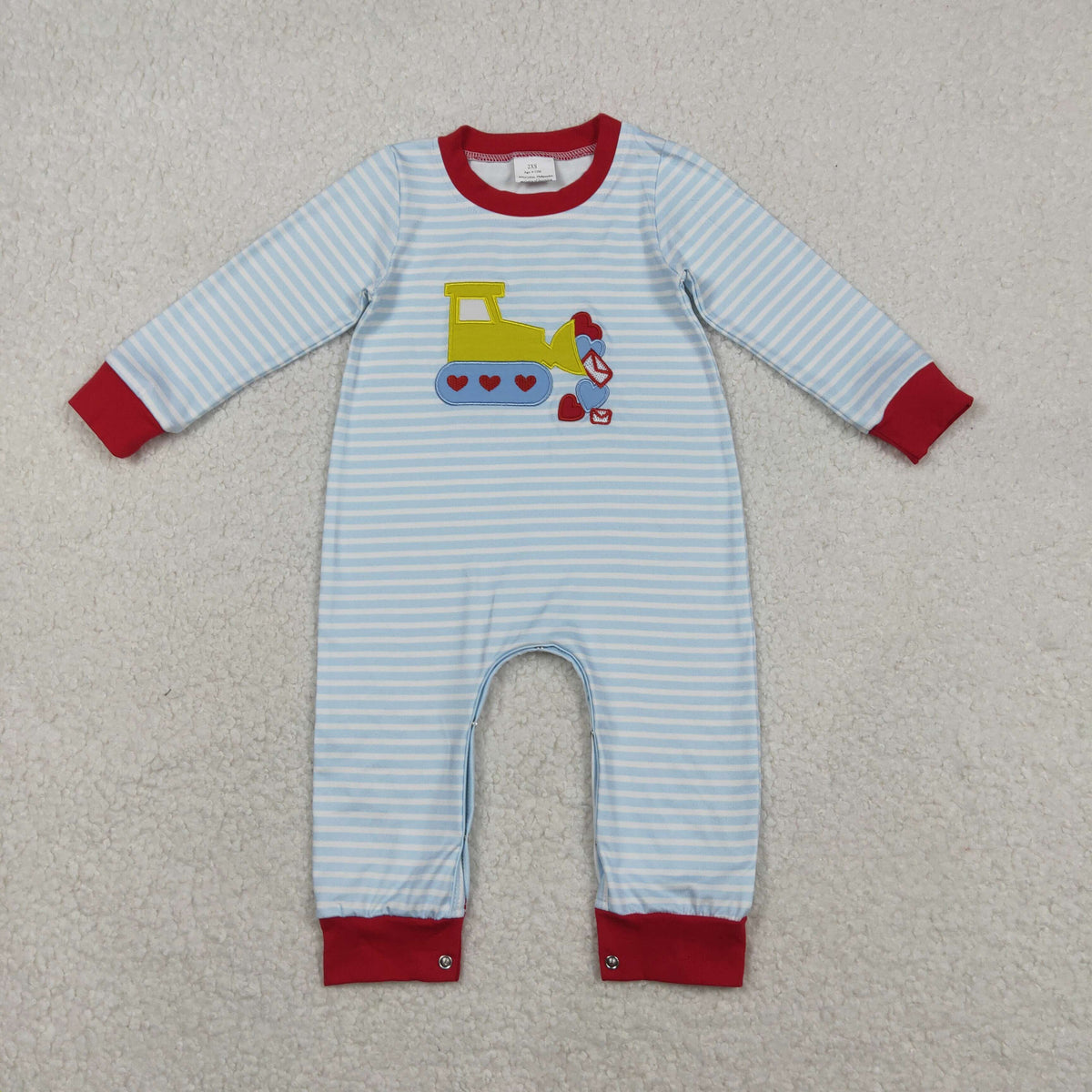 RTS NO MOQ Sibling milk silk Embroidery Baby Boys Light Blue White Stripe Long Sleeve Fall Rompers