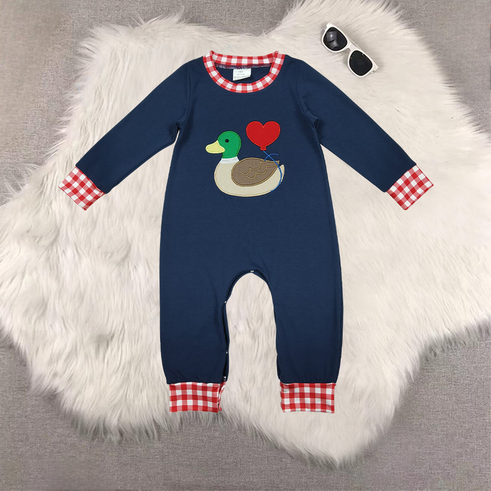 RTS NO MOQ Sibling Baby Boy clothes Embroidery valentine love long-sleeved rompers