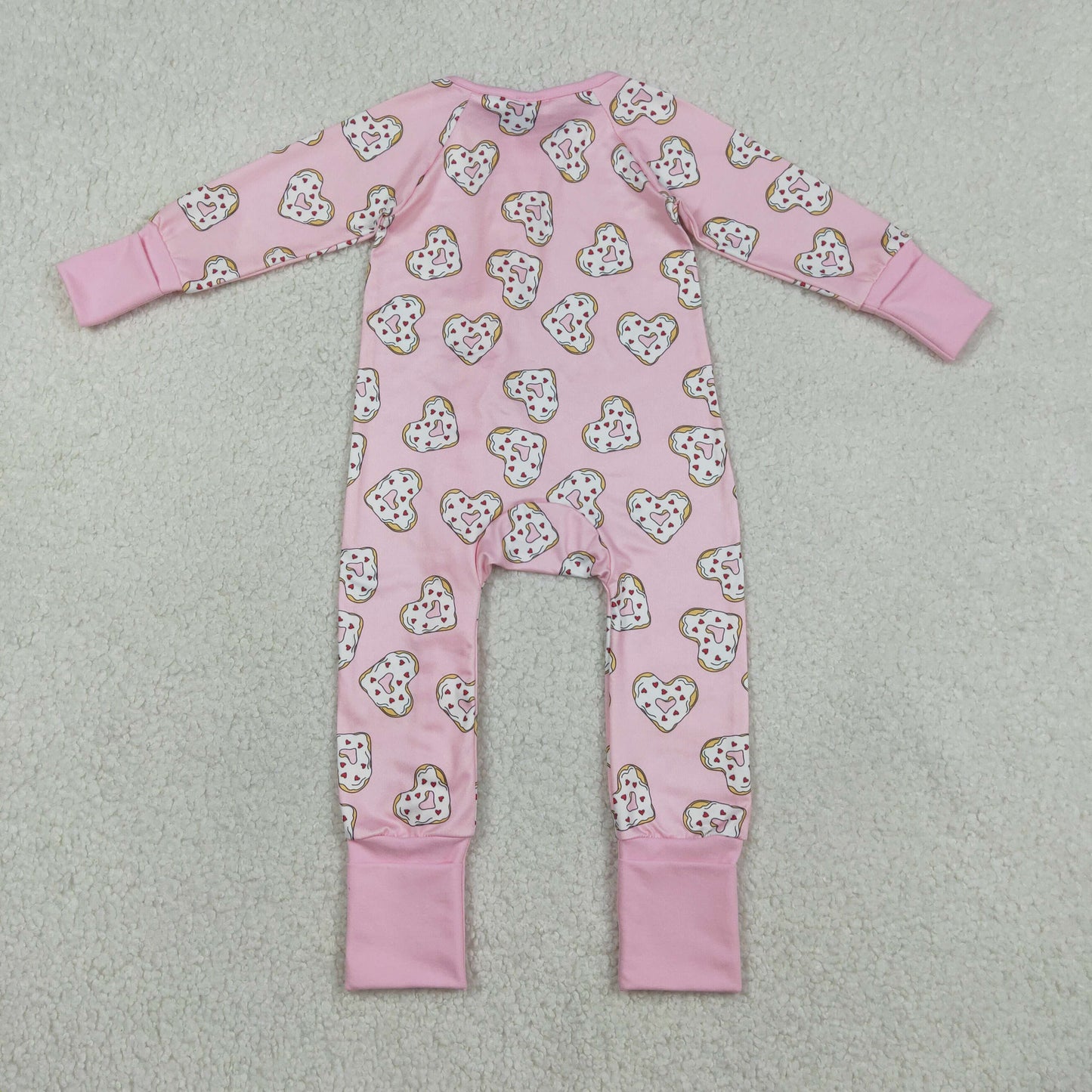 RTS NO MOQ(In Stock ) Pink Zippered Bodysuit with Heart-Shaped Donut Design