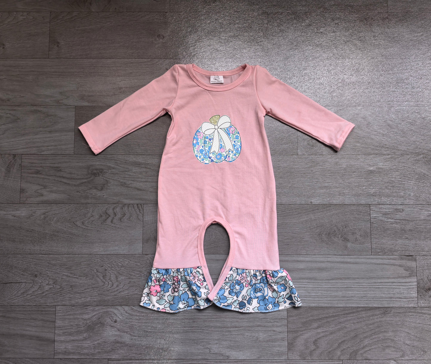 (Sample) No moq milk silk LR3021 Embroidery Baby Girls Floral Pumpkin Print Long Sleeve Ruffle Romper