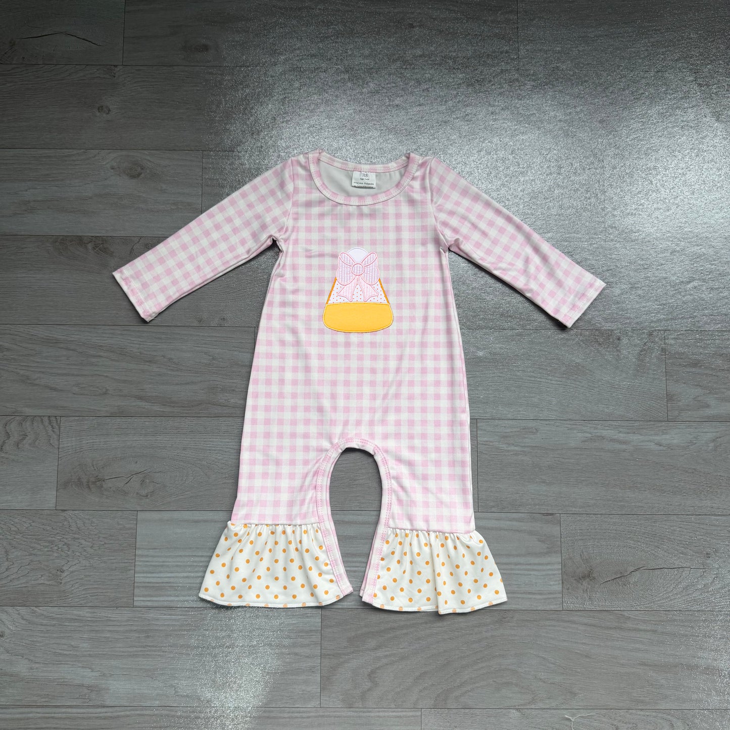 (Sample) No moq milk silk LR3022 Baby Girls Halloween Candy Print Long Sleeve Ruffle Rompers