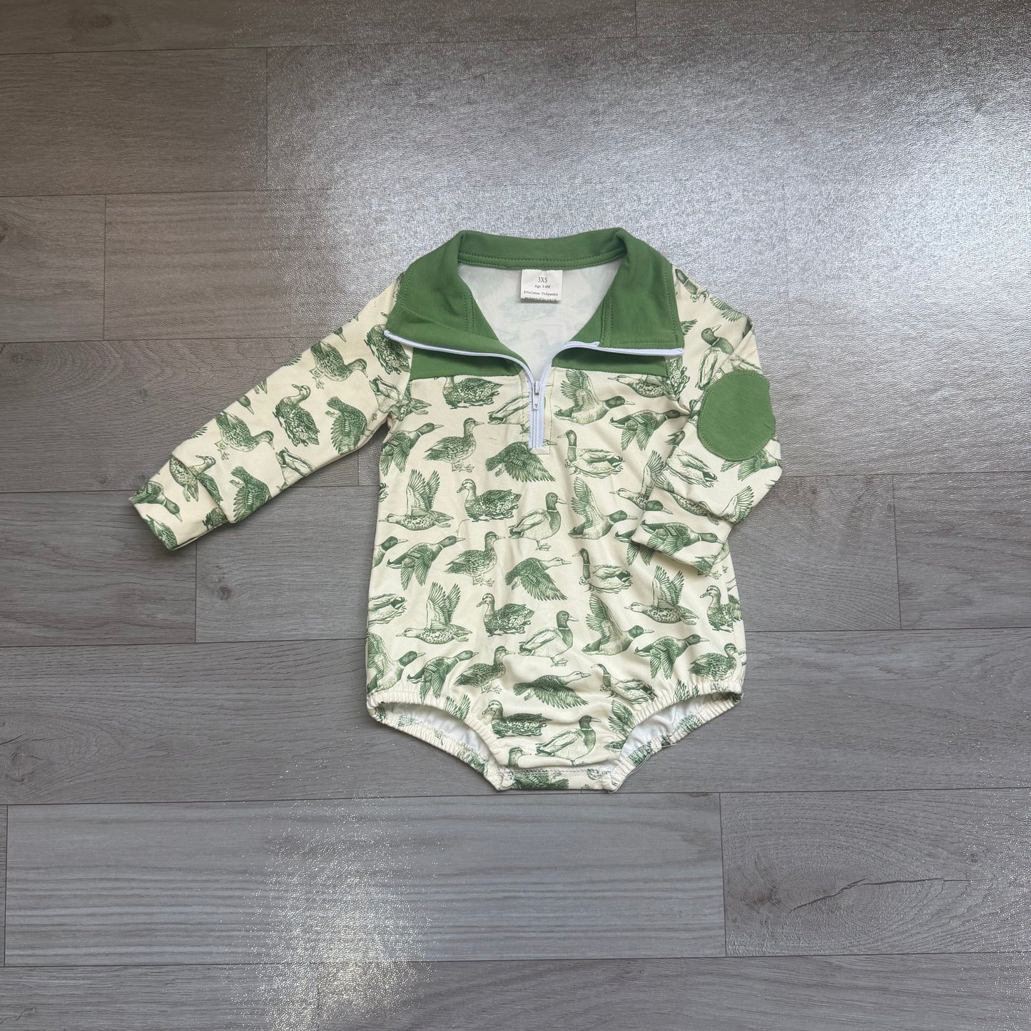 (Sample) No moq milk silk LR3050 Baby Boys Duck Hunting Print Long Sleeve Quarter Zipper Front Romper