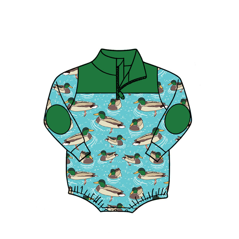 (Pre Order) No moq Baby Boys Outdoor Hunting Ducks Long Sleeve Zipper Rompers