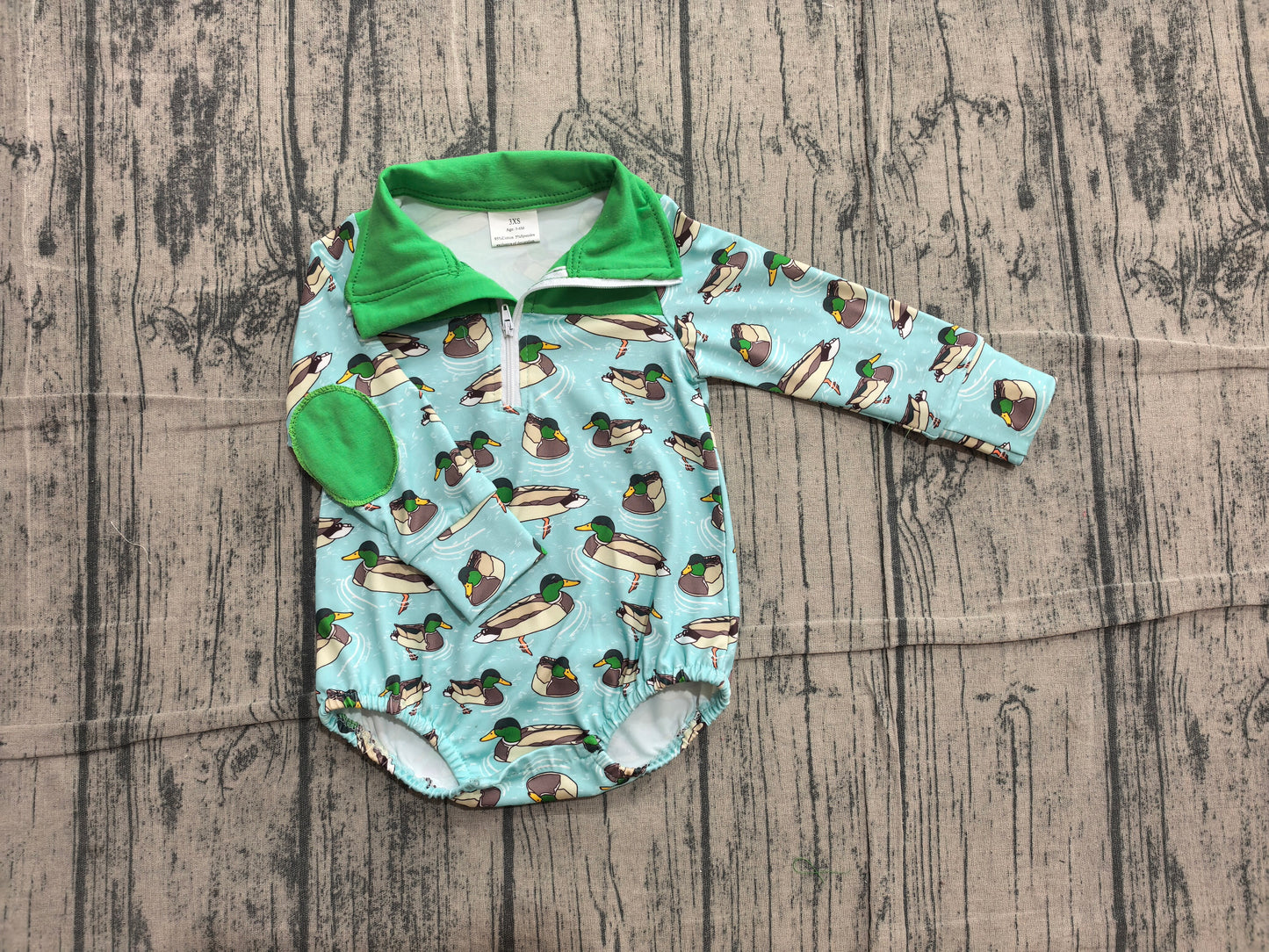 (Sample) No moq LR3055 Baby Boys Duck Printed Long Sleeve Zipper Rompers