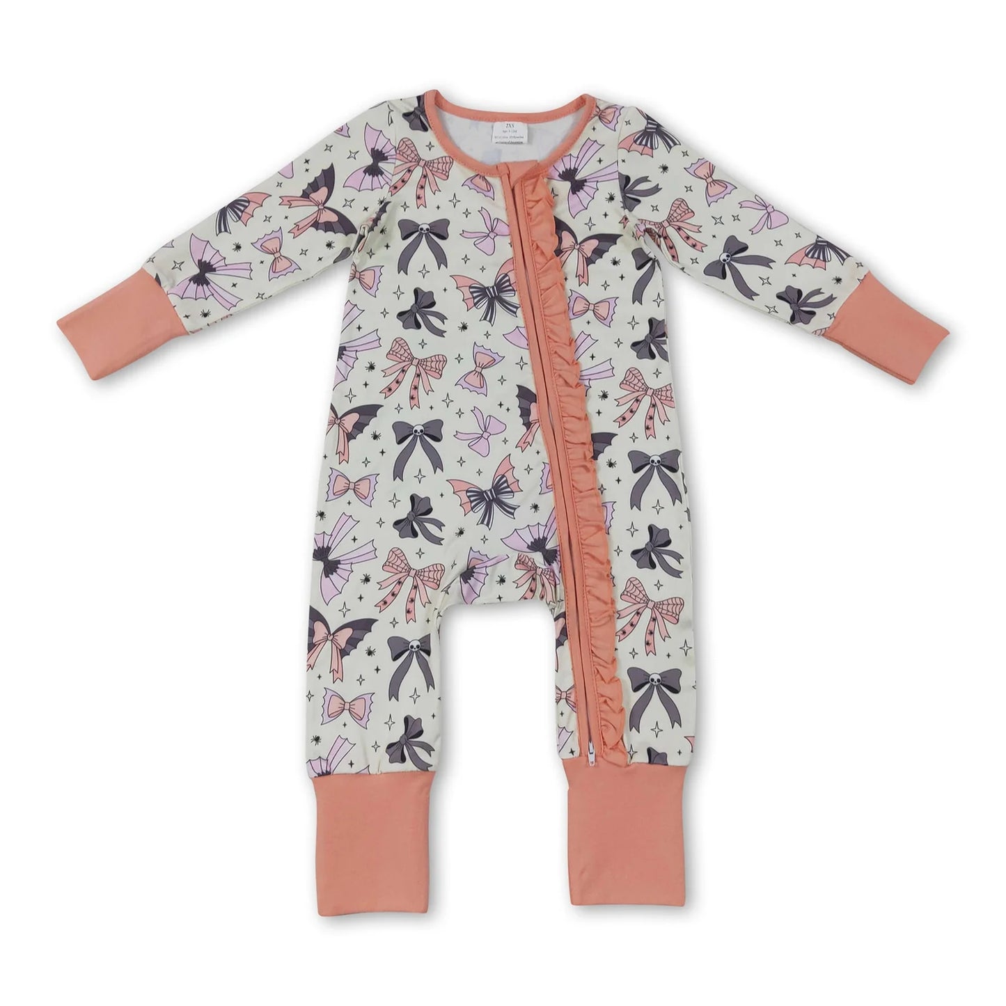 RTS NO MOQ Sibling milk silk Baby Girls Bow Spider Print Fur Sleeve Top Matching Pants Halloween Set Ruffle Zip Convertible Romper