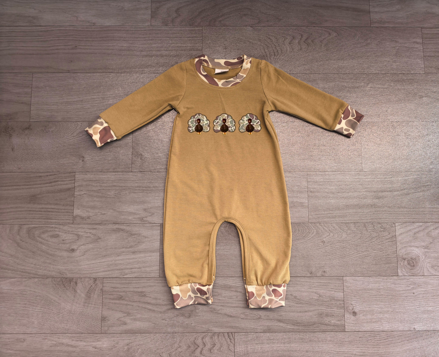 (Sample) No moq milk silk LR3109 Embroidery Camo Turkey Baby Boys Thanksgiving Pant Rompers