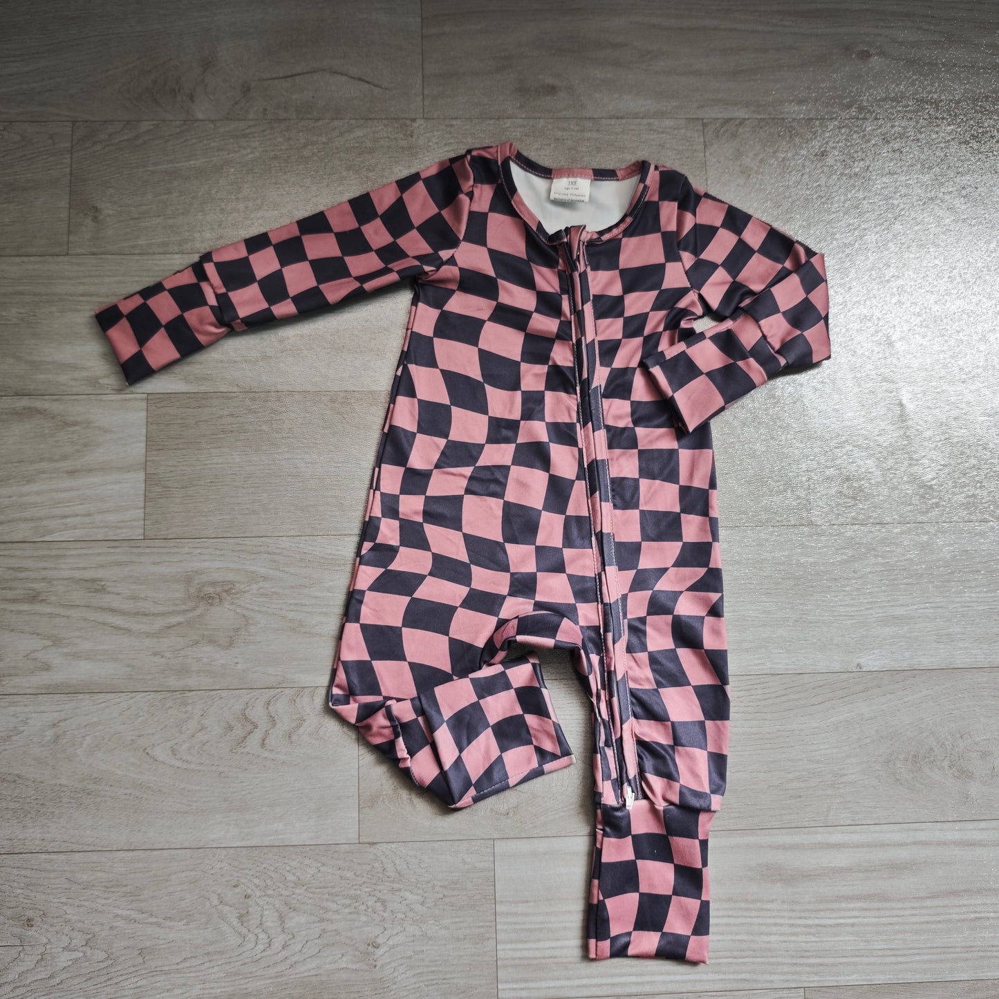 (Sample) No moq milk silk LR3115 Baby Boys Brown Black Checked Long Sleeve Two Way Zipper Convertible Rompers