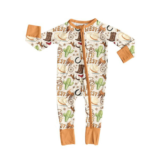 (Preorder new) No moq milk silk Baby Girls West Bull Skull Cactus Loose Western Sleepwear Sets Dress Rompers