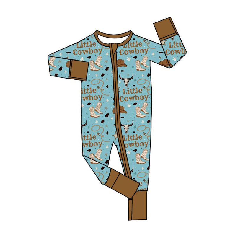 (Preorder new) No moq Baby Boys Western Little Cowboy Boots Print Top Pants Pajamas Sets Two Way Zip Convertible Rompers
