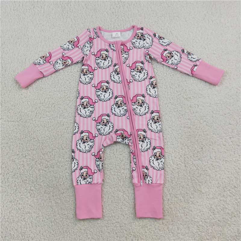RTS NO MOQ Sibling milk silk Baby Girls Pink Santa Striped Matching Pajamas Set Kids Romper Sleepwear