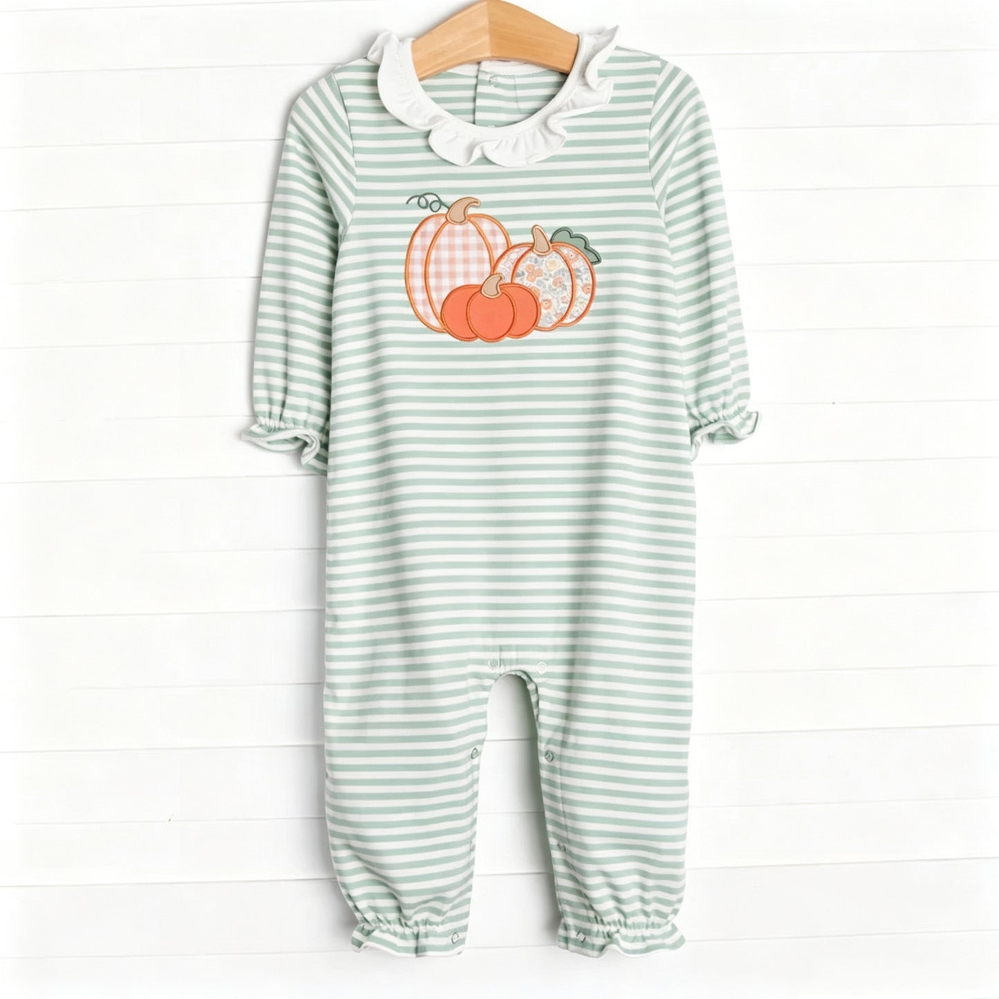 (Preorder new) No moq Baby Girls Fall Floral Pumpkin Striped Print Pocket Knee Length Casual Dress Rompers