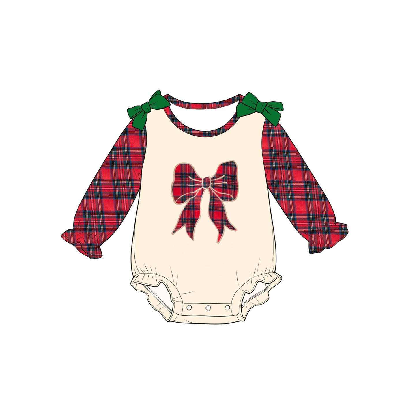(Preorder new) No moq Baby Girls Red Plaid Bow Print Long Sleeve Romper Dress