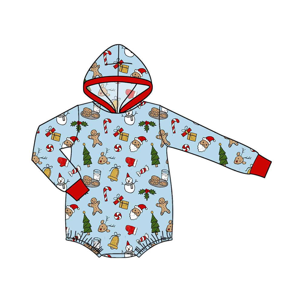 (Preorder new) No moq Baby Boys Snowman Tree Print Zip Pullover Pocket Top Matching Jogger Set Rompers