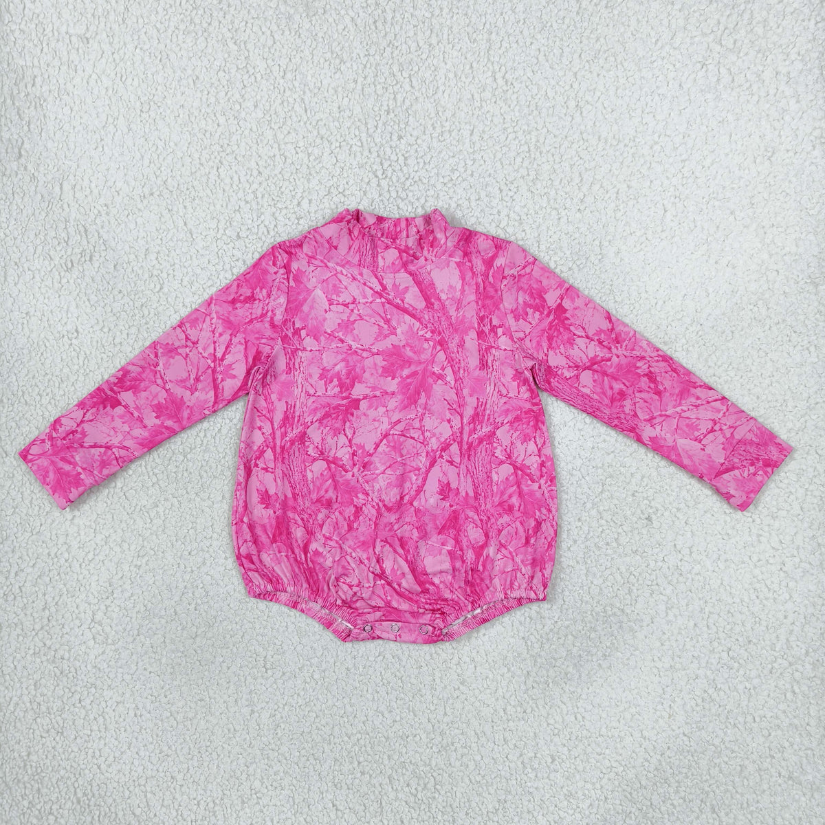 NEW RTS NO MOQ milk silk LR3224 High Neck Baby Girls Pink Leavers Camo Long Sleeve Rompers