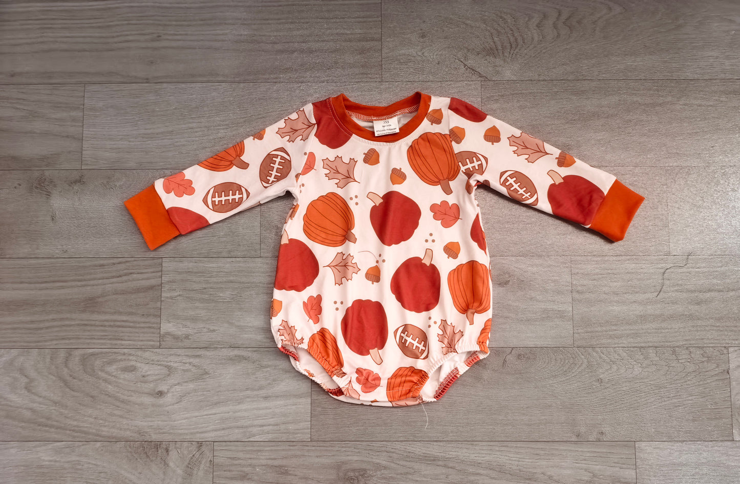 (Sample) No moq milk silk LR3235 Baby Boys Football Pumpkins Long Sleeve Fall Cute Romper
