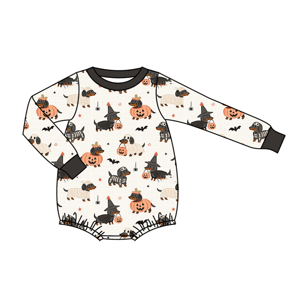 (Preorder new) No moq Baby Ghost Pumpkins Dogs Halloween Print Long Sleeve Top And Pants Pajama Set Rompers Pullovers Top
